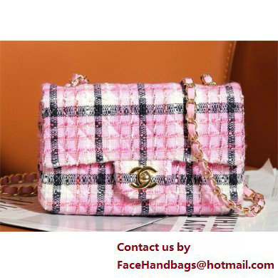 Chanel Cotton & Wool Tweed & Gold-Tone Metal Pink, Navy Blue & White Mini Classic Handbag A69900 2025 - Click Image to Close